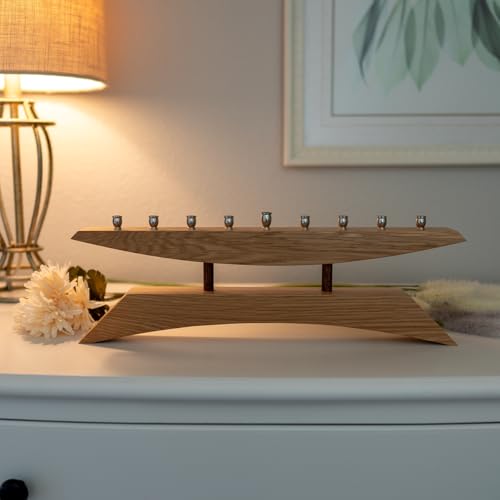 Handmade 9 Branch Modern Menorah in Oak