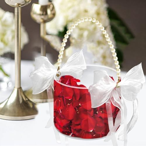 Clear Acrylic Flower Girl Basket with Pearl Handle