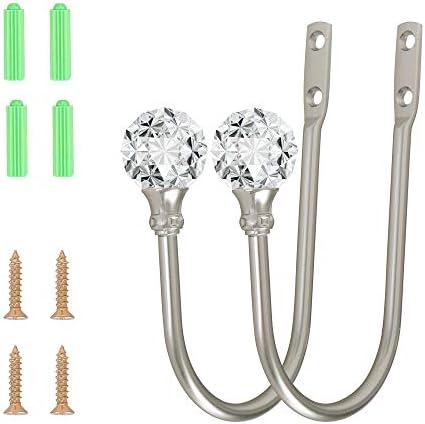 2pcs Curtain Holdback with Clear Crystal Ball Heavy Duty Metal Drapery Holder Hooks