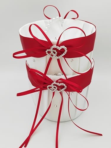 2 Pcs Wedding Flower Girl Baskets with Pearl Handle Red