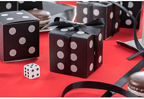 AWELL Black Dice Favor Box with Black Ribbon Pack of 50