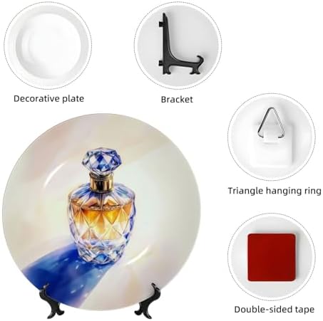 Crystal Bottle Perfume Print Bone China Plate with Stand 6in 1