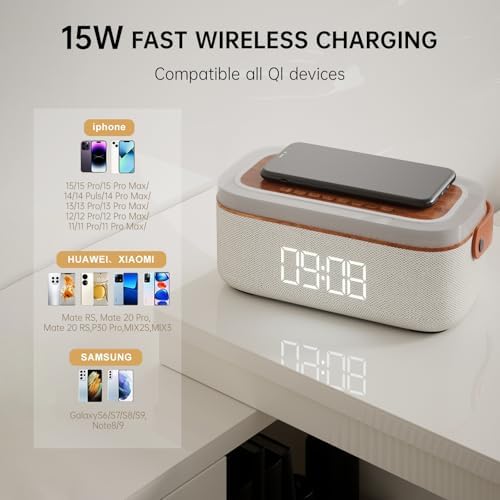 LOVME 5-in-1 Alarm Clock with Bluetooth Speaker and Wireless Charger