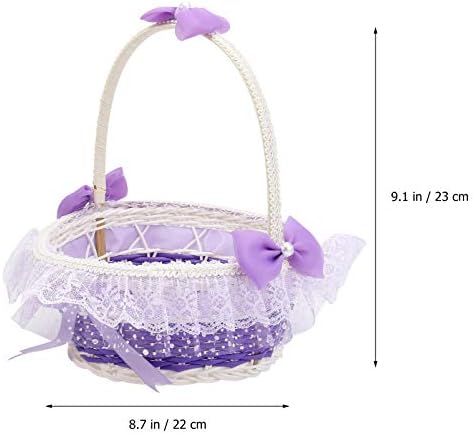 BESTOYARD Purple Flower Girl Basket with Handle and Bowknot