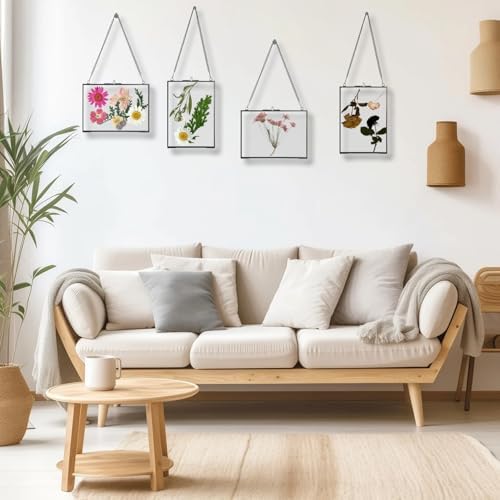 4 Pack 5x7 Pressed Flower Frames Black Glass Hanging Frames with Chain