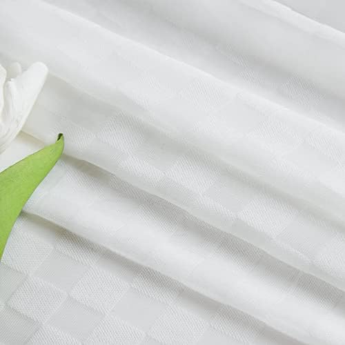 Melodieux Off White Gingham Sheer Curtains 54x54 Inch 2 Panels