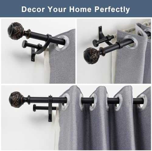 Double Curtain Rod with Matte Black Finials