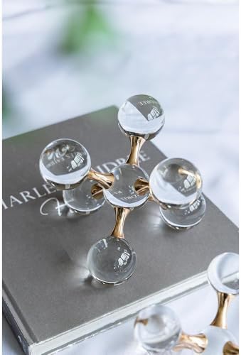 Gold Iron and Crystal Glass Sphere Sculpture - Modern Decor Accent
