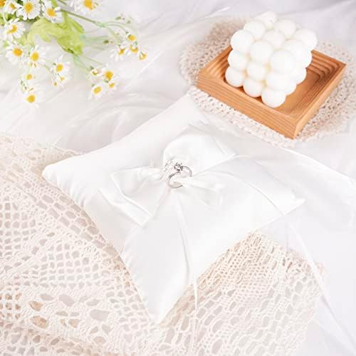 QIRMIZI Wedding Ring Pillow and Flower Girl Basket Set - Butterfly Knot White Satin