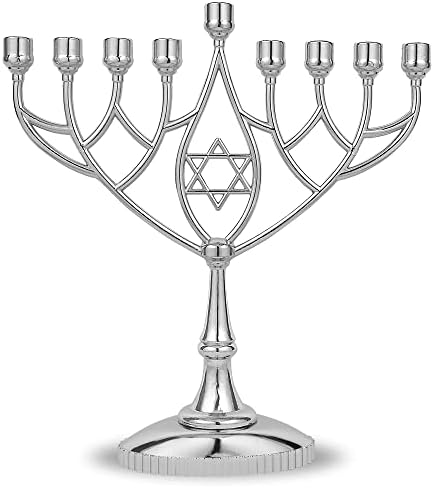 Traditional Classic Geometric Hanukkah Menorah 9 Inch Silver Plated