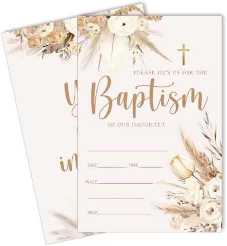 25 Pack Floral Baptism Invitations with Envelopes