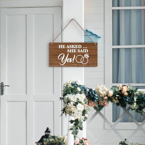 Bellowdeer Rustic Wedding Sign She Said Yes 12x6 Inches Brown