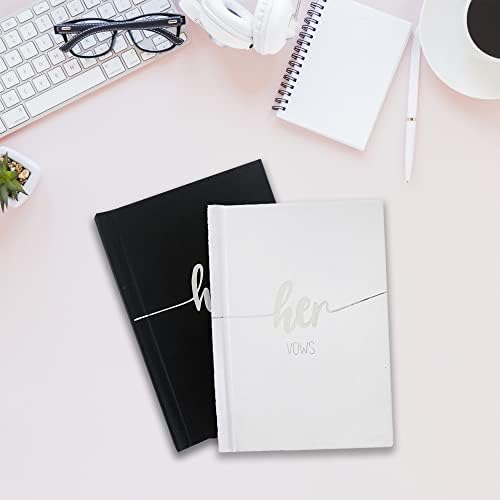 Black and White Wedding Vow Book with Silver Foil and Two Pens