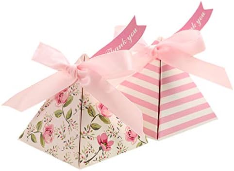 Toyvian 25 Pack Triangle Wedding Gift Boxes Double-sided Printing Pink
