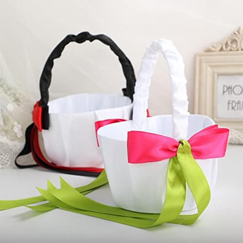 Elegant Black Satin Bowtie Flower Girl Basket