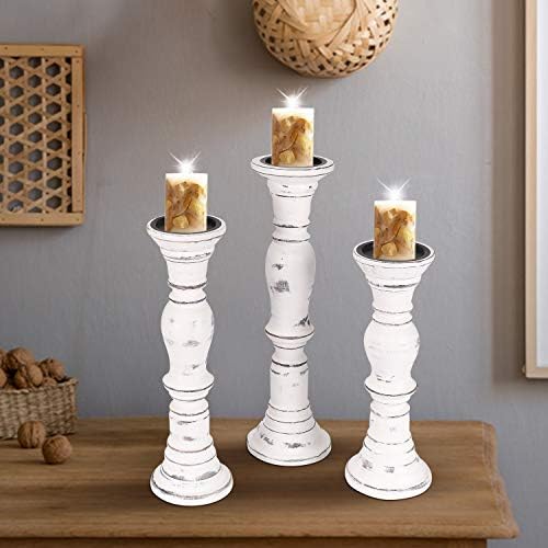 Handmade Wooden Candle Stands Set of 3 16 14 12 Inch White