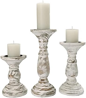Yorkmills Pillar Candle Holder Set of 3 White Wood