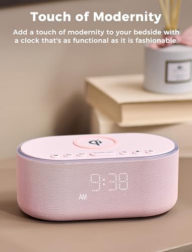 Wireless Charging Alarm Clock Radio with 10W Speaker and FM Radio - Pink