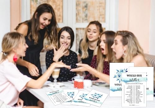 Blue Floral Bridal Shower Game with 30 Cards