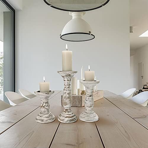Yorkmills Pillar Candle Holder Set of 3 White Wood