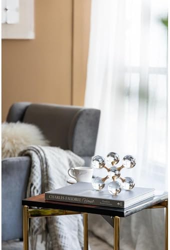 Gold Iron and Crystal Glass Sphere Sculpture - Modern Decor Accent