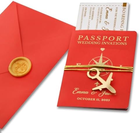 Custom Wedding Invitation Set with Wax Seal - Passport Style