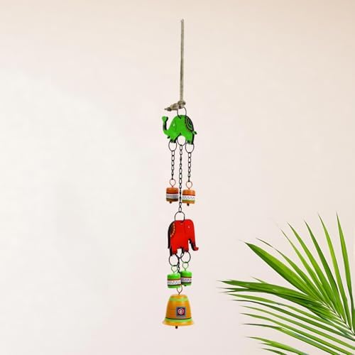 Hand Painted Elephant Metal Bells Set - 22 Inch Hanging Ornament