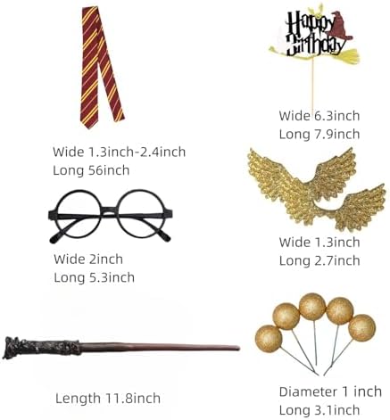 Wizard Party Supplies 11PCS Birthday Cake Toppers with Glasses Tie Wings and Wand