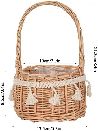 2 Pack Rattan Woven Floral Baskets with Handle and Lace