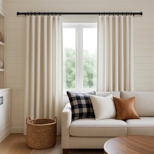 Joydeco Black Curtain Rods for Windows - Adjustable 120 Inch Single Rod Set