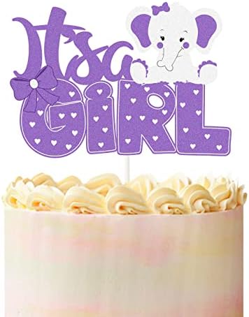 Purple Elephant Its a Girl Cake Topper