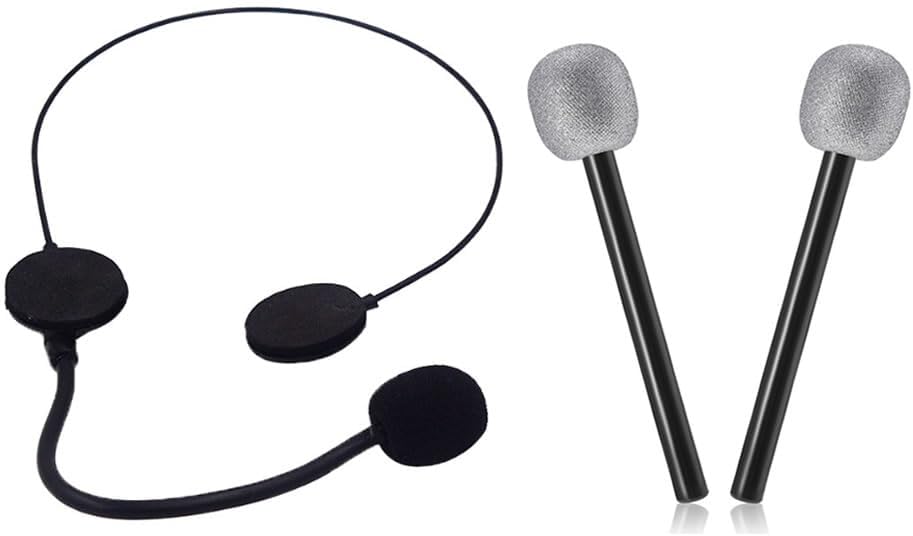 1pcs Rockstar Costume Accessories Set with 2pcs Silver Glitter Microphones and Headphones