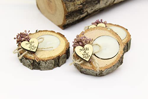 50 Pcs Personalized Log Candle Holders Wedding Favors