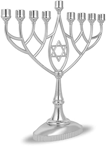 Traditional Classic Geometric Hanukkah Menorah 9 Inch Silver Plated