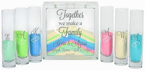 Glass Unity Sand Set Wedding with Lid Personalized Blended Family Ceremony