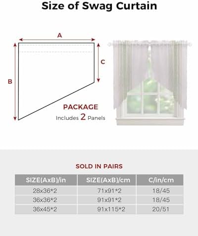 Boho Sage Green Swag Curtains 2 Panels Set 36 Inch Length