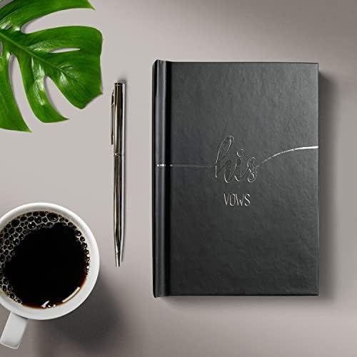Black and White Wedding Vow Book with Silver Foil and Two Pens