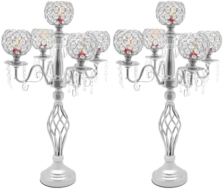 DYNAMI 2Pcs Crystal Candelabra Centerpieces Silver