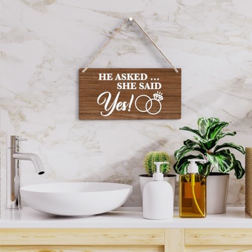 Bellowdeer Rustic Wedding Sign She Said Yes 12x6 Inches Brown