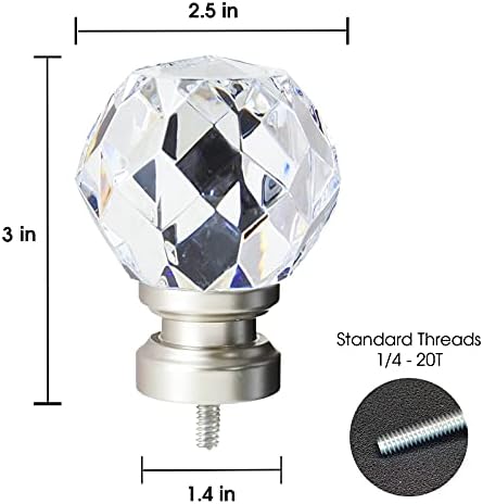 Luxury Satin Silver Faceted Curtain Rod Finials Set of 2