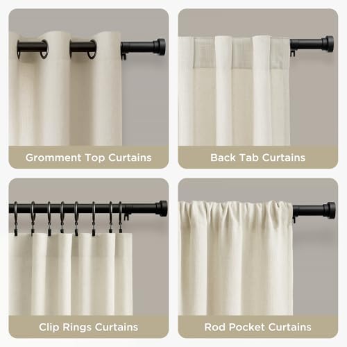 Joydeco Black Curtain Rods for Windows - Adjustable 120 Inch Single Rod Set
