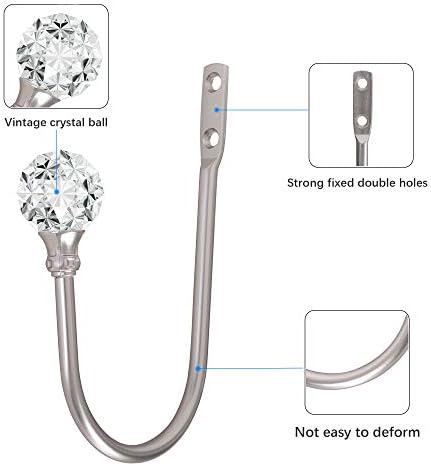 2pcs Curtain Holdback with Clear Crystal Ball Heavy Duty Metal Drapery Holder Hooks