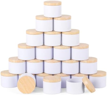 24 Pcs 8oz Candle Tins with Wood Grain Lids