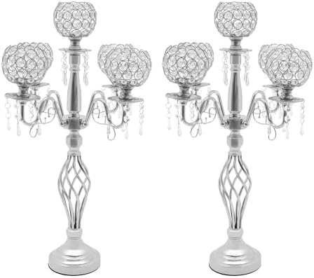 DYNAMI 2Pcs Crystal Candelabra Centerpieces Silver