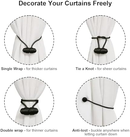 Tifanso Black Magnetic Curtain Holdbacks - 4pcs