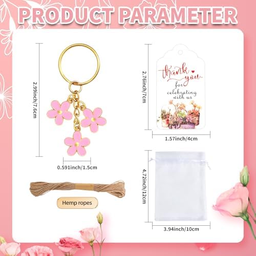 30 Piece Wedding Party Favors with Flowers Keychain and Organza Bag