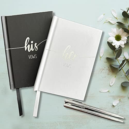 Black and White Wedding Vow Book with Silver Foil and Two Pens