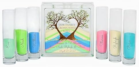 Personalized Family Heart Tree Sand Glass Jar with Lid