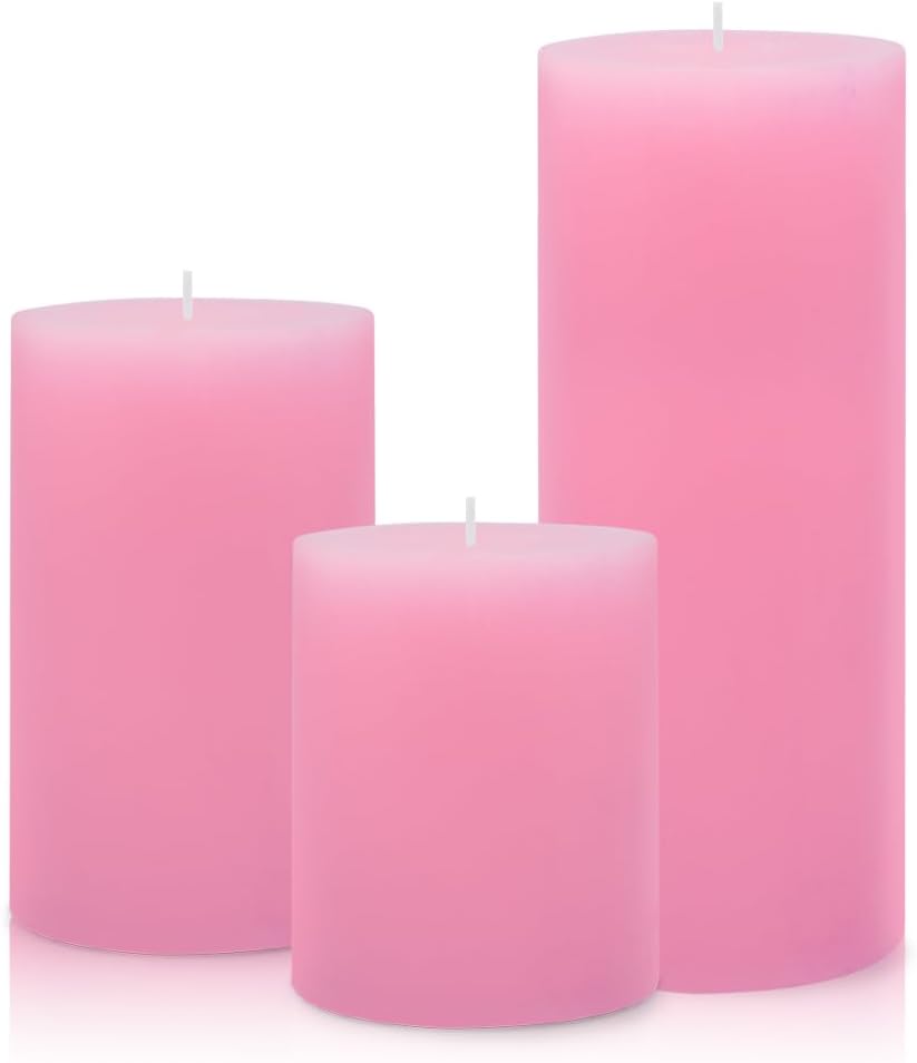 3 Packs Pink Pillar Candles in Different Sizes