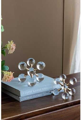 Gold Iron and Crystal Glass Sphere Sculpture - Modern Home Decor